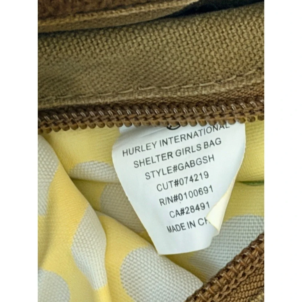 Hurley Canvas Tote Bag Olive Green Utility Multi Pocket Heart Print Lining